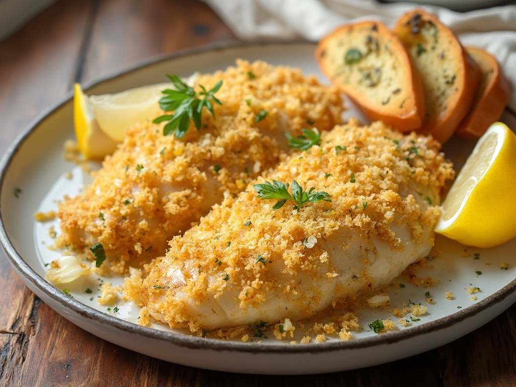 Baked Parmesan Crusted Fish with Garlic Bread