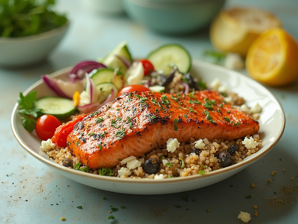 Grilled Salmon with Mediterranean Quinoa Salad